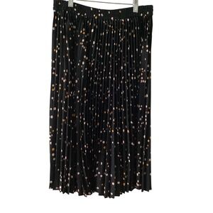 Halogen Women's Pleated Midi Skirt Black Polka Dot Elastic Waist Sz Small A-Line